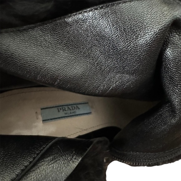 Prada Calzature Donna Camoscio Fur Trimmed Ankle Heel Boot Black (Nero) Size 40 - Picture 11 of 12